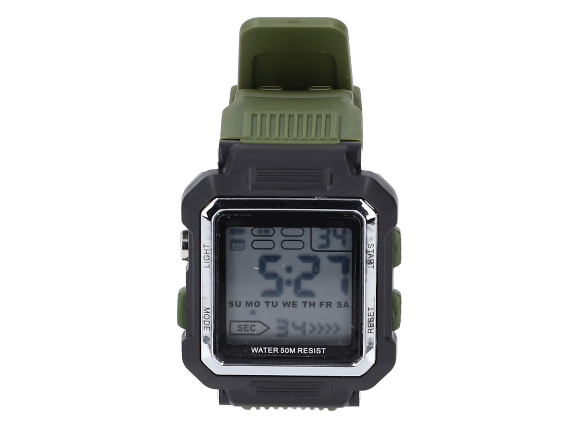 Reloj Digital Para Hombre, Resistente Al Agua Hasta 50 M, Cronómetro, Luz Led, Correa De Caucho Verde, Od