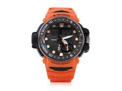Reloj Deportivo Smael Con Doble Pantalla Analógica-digital Led Y Correa Naranja.