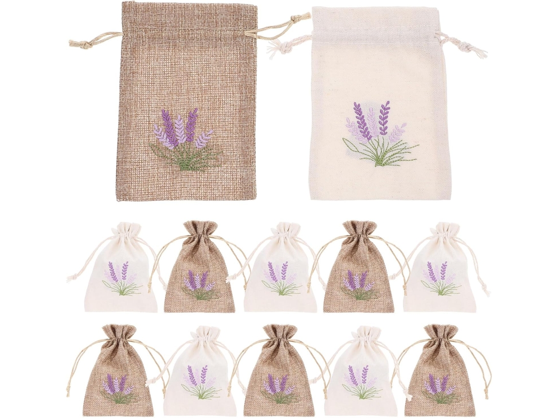 12 Bolsas Vacías Blancas Imitación Cordón Ajustable Reutilizables Elegantes Envolver Regalos Guardar Lavanda