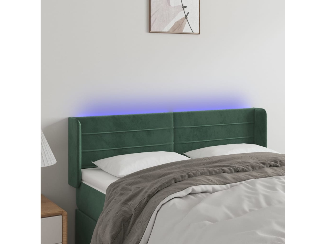Cabecero Con Led De Terciopelo Verde Oscuro 147x16x78/88 Cm