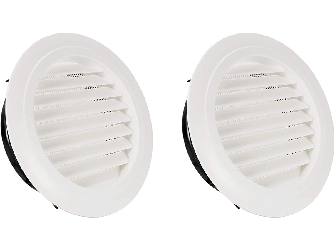 2 Rejillas De Ventilación Redondas De 8 Pulgadas, Cubierta De Rejilla De Lamas De Abs, Color Blanco, Para Alero Con Malla Mosquitera Integrada.