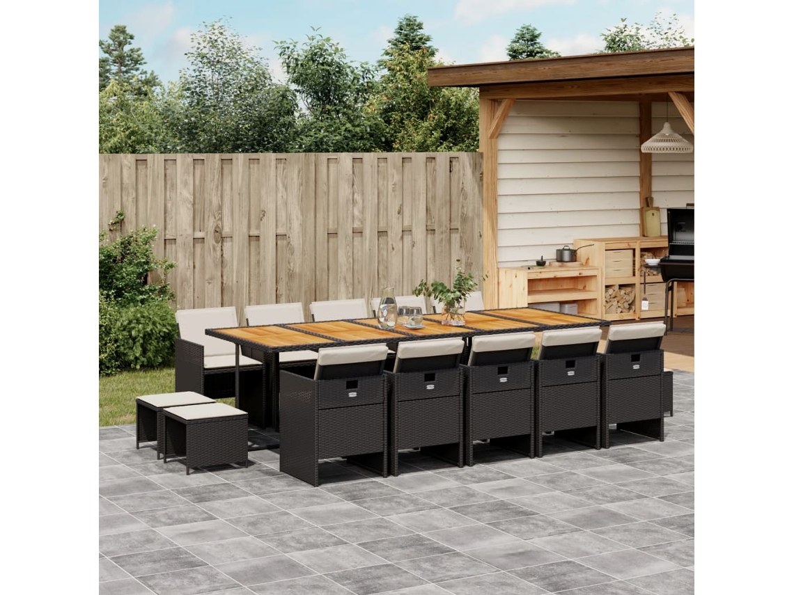 15 Pcs Conjunto De Jantar P/jardim Com Almofadões Vime Pe Preto Dkd Home Decor