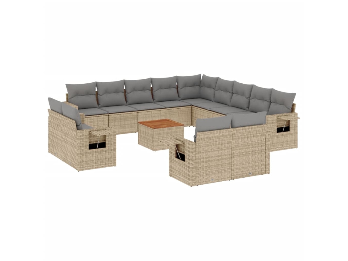 Maison Exclusive - Set Sofás Jardín 14 Pzas Y Cojines Ratán Sintético Beige Mezcla