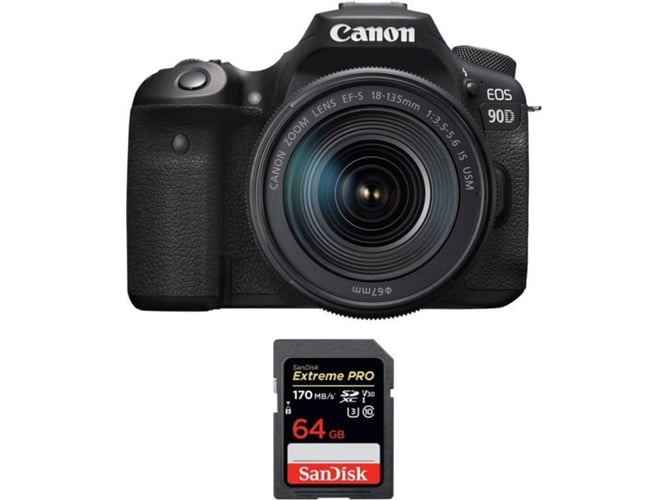 Kit Cámara CANON EOS 90D + 18-135mm f/3.5-5.6 IS USM + SanDisk 64 GB (APS-C)