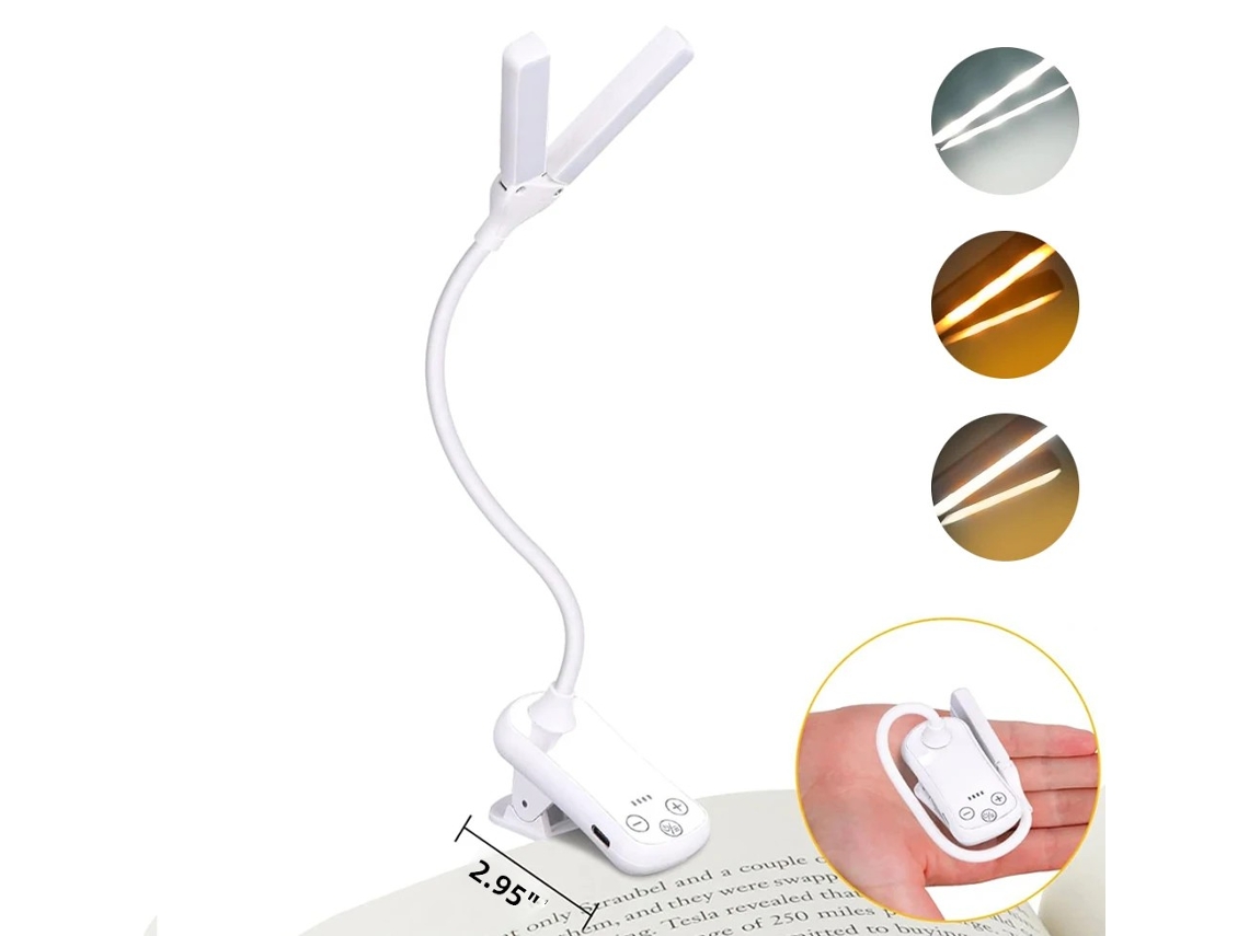Luz de Leitura Led , Carregamento Usb, 3 Cores, 8 Níveis de Ajuste de Brilho MDUG (branca)