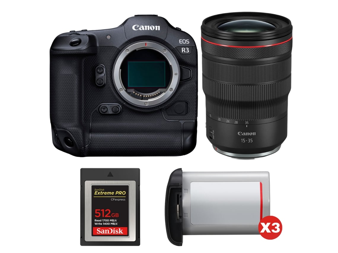 Canon Eos R3 + Rf 15-35mm F/2.8 L Is Usm + 1 Sandisk 512gb Extreme Pro Cfexpress Type B + 3 Canon Lp-e19 + Ebook Pricedirect