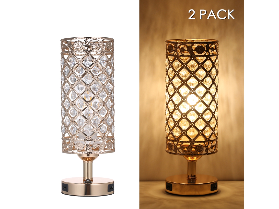 2026-lámpara De Mesa De Noche Tomshine Con Cristal Y 2 Puertos Usb De Carga Decorativa Para Dormitorio, Sala, Oficina