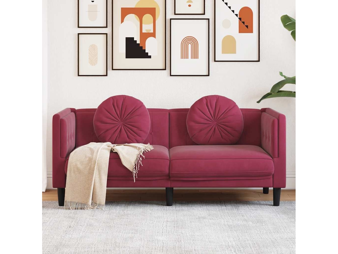 Sofá De 2 Plazas | Sofá De Salón | Sofá De Descanso Con Cojines Terciopelo Rojo Tinto Wsd198485