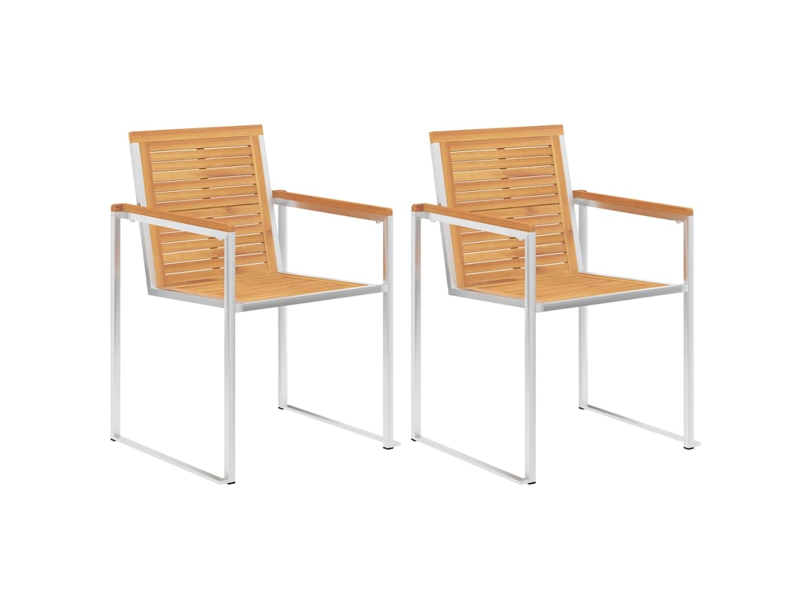 Maison Exclusive - Cadeiras De Jardim Com Almofadões 2 Pcs Teca Maciça E Aço