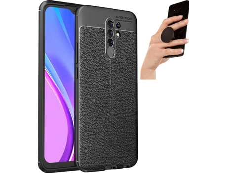 Carcasa y Popsocket Xiaomi Redmi 9 Rugged Leather Negro