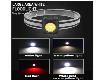 Linterna frontal LED, 1200 lúmenes altos COB con luz roja, linternas frontales LED superbrillantes con 4 modos, resistente al agua (negro) YIZHOOD