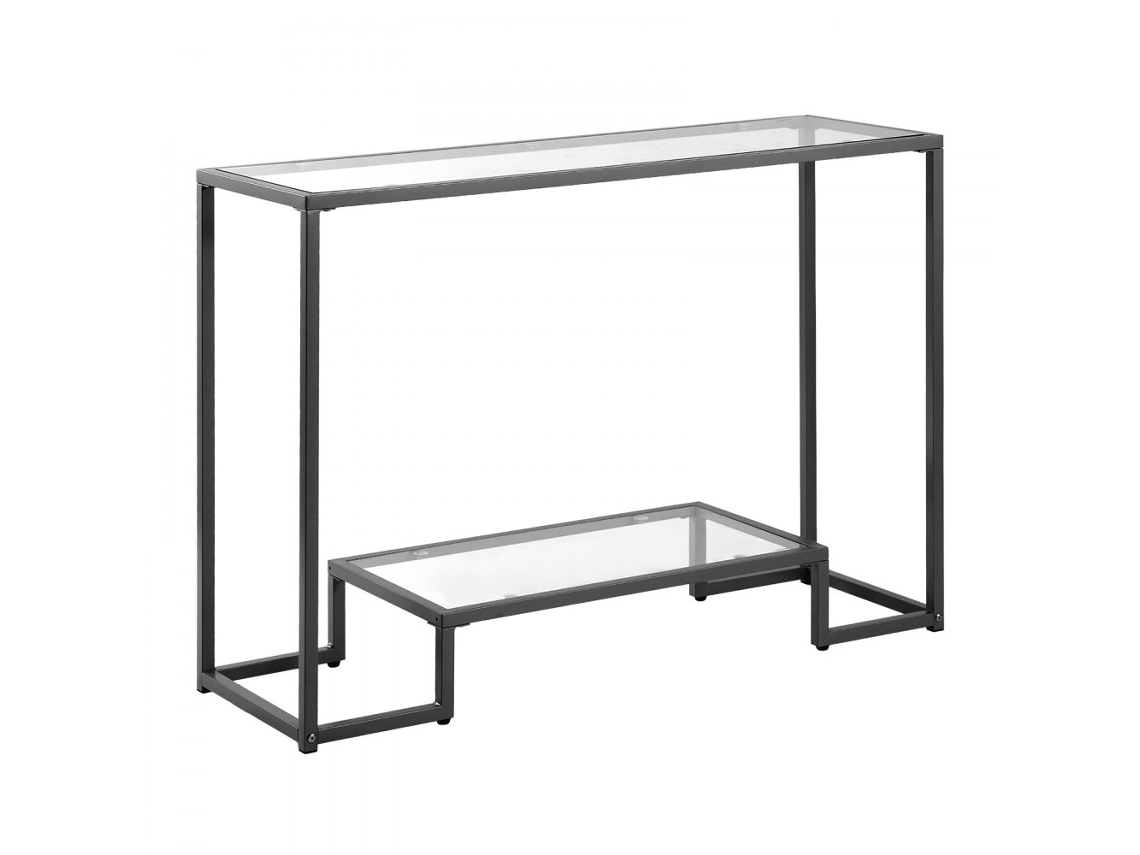 Consola rectangular de cristal de 2 niveles en metal negro Tekmaquinas