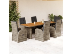 Juego de comedor de jardín de 7 piezas con cojines, mimbre gris, DKD Home Decor