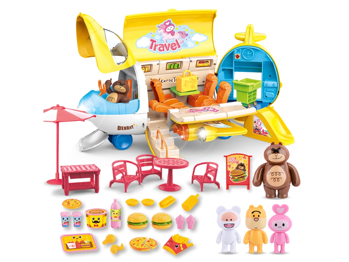 Rebe-set De Brinquedos De Cozinha Mini Airliner Para Meninas, Bebês E Meninos Com Acessórios Engraçados E Bonitos Em Caixa Amarela