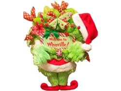 Guirnalda De Navidad Grinch Con Piernas De Peluche Para Puerta Principal Decoración De Jute Y Arco