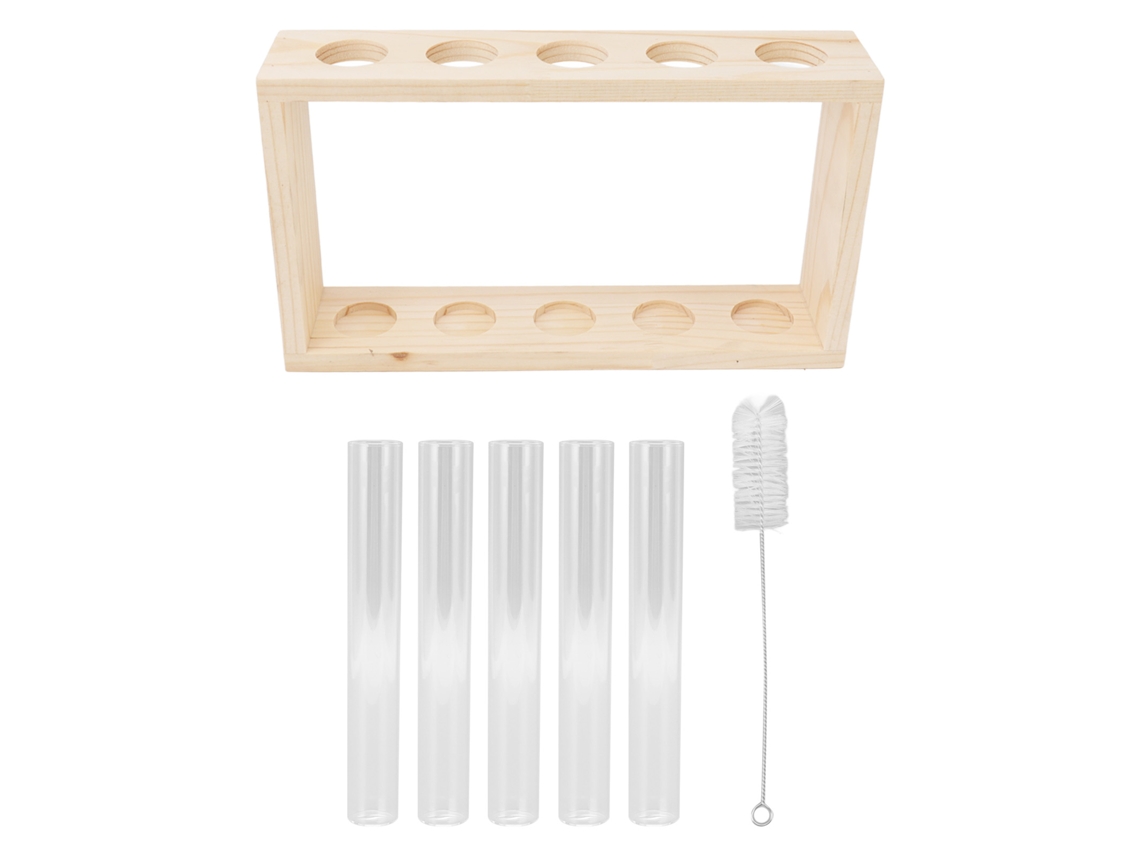 Terrario transparente para plantas de tubo de ensayo, para observar el estado de crecimiento, soporte para plantas acuáticas con soporte de madera para hierbas.