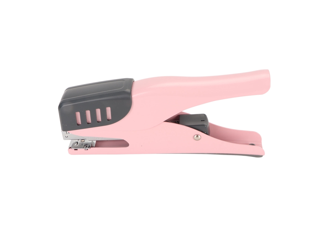 Grapadora ergonómica de metal para oficina, 20 hojas, fácil de usar, con almohadilla antideslizante para estudiantes, color rosa