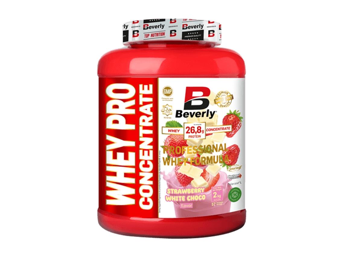 Whey Pro Concentrate - 2kg Fresa Chocolate Blanco Beverly Nutrition