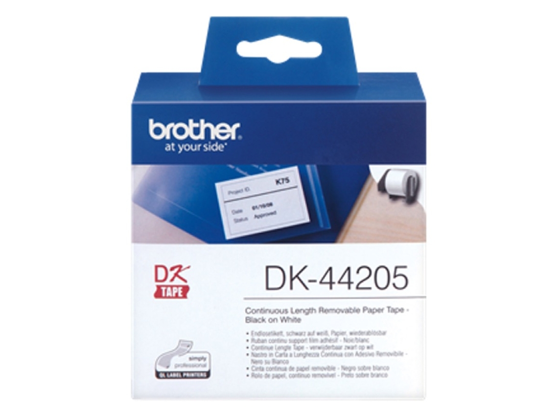 Consumible Original Brother DK44205 Cinta continua de papel térmico removible (blanca). Ancho: 62 mm. Longitud: 30,48 m
