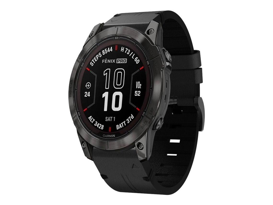 Bracelete Para Garmin Fenix 7s Pro (42mm) - Couro - Fivela De Aço (20mm) Preto