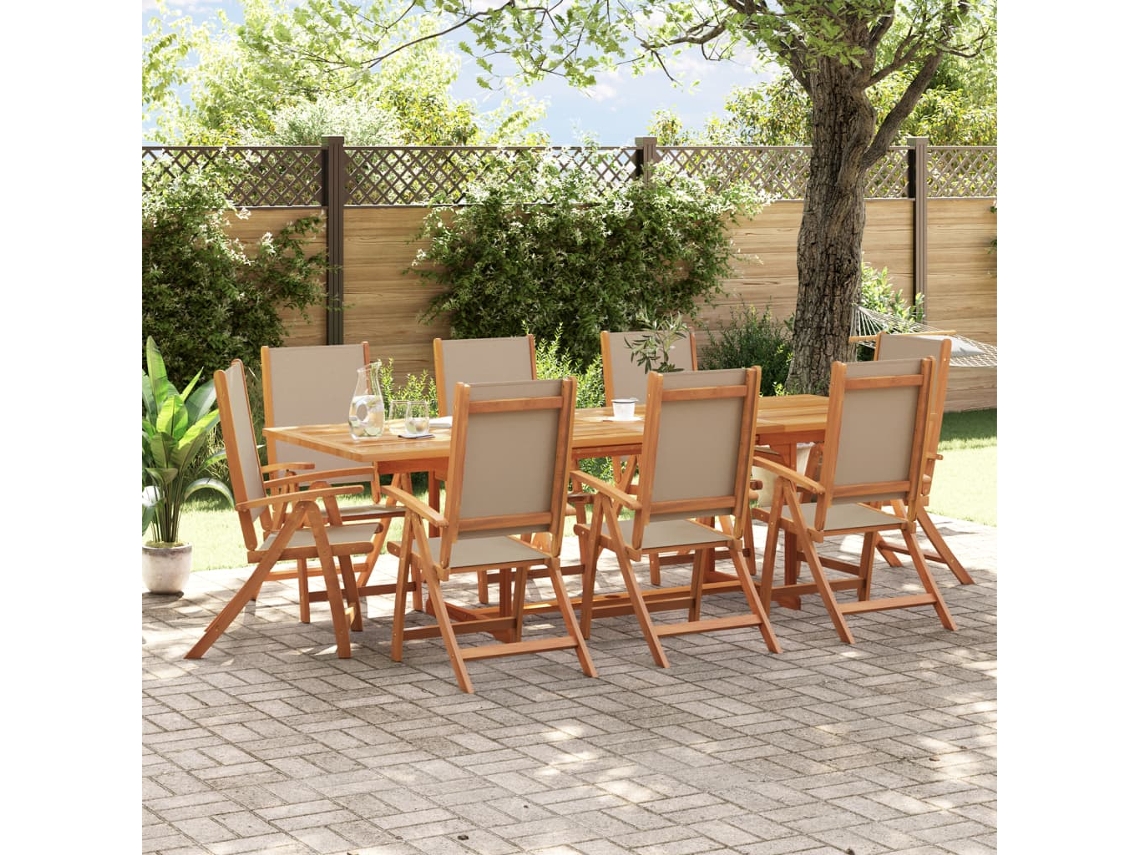 Juego de comedor de jardín de 9 piezas en acacia maciza y textilene, Dkd Home Decor