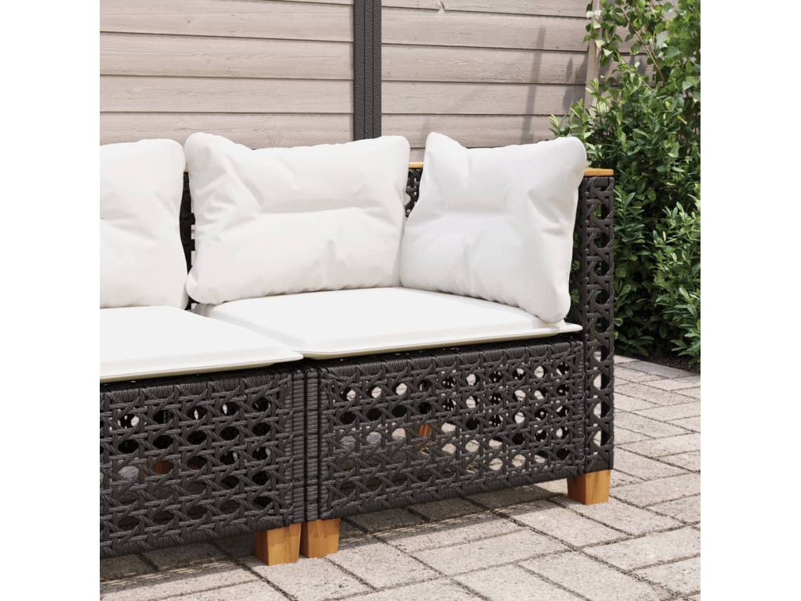 Sofá esquinero de jardín de mimbre negro con cojines de DKD Home Decor