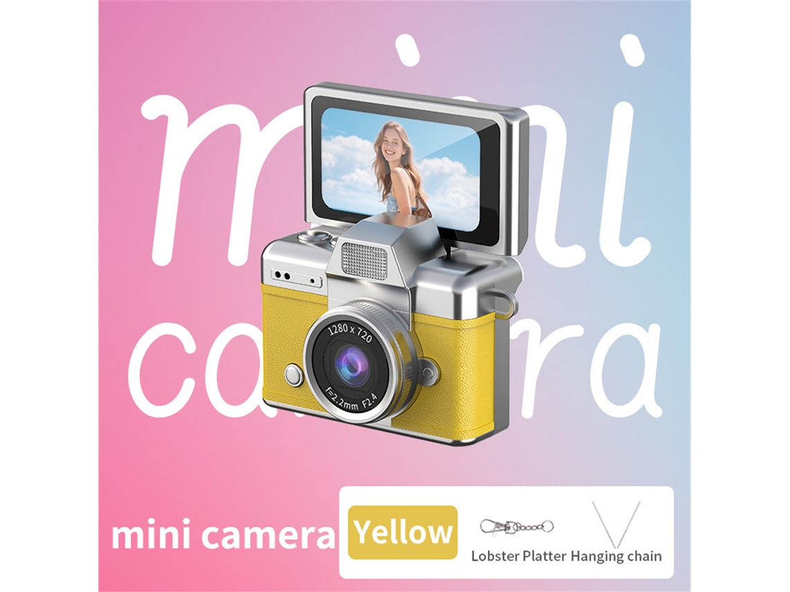 Mini cámara digital portátil con pantalla giratoria de 180° para selfies MDUG (amarilla, 16 g)