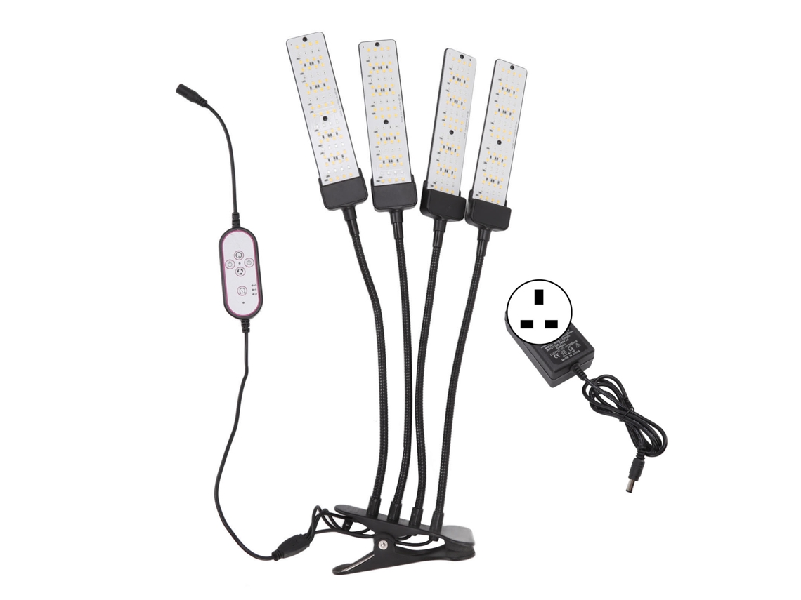 2026-luz De Crecimiento Led De 4 Cabezas Flexible Espectro Completo 5 Niveles De Intensidad Clip Con Temporizador 100-240v Plug Uk