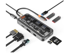 Dongle USB C HUB, estación de acoplamiento con adaptador USB C 10 en 1 con 4K HDMI, VGA, PD tipo C, USB3.0, Ethernet RJ45, lector de tarjetas SD/TF, BISBISOUS