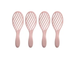 Cepillo profesional curvo de 4 piezas con cerdas suaves para desenredar y de secado rápido, color rosa.