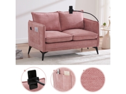 Pequeño sofá de 2 plazas con almacenaje, bolsillo lateral y soporte móvil regulable, rosa, Mobrio.
