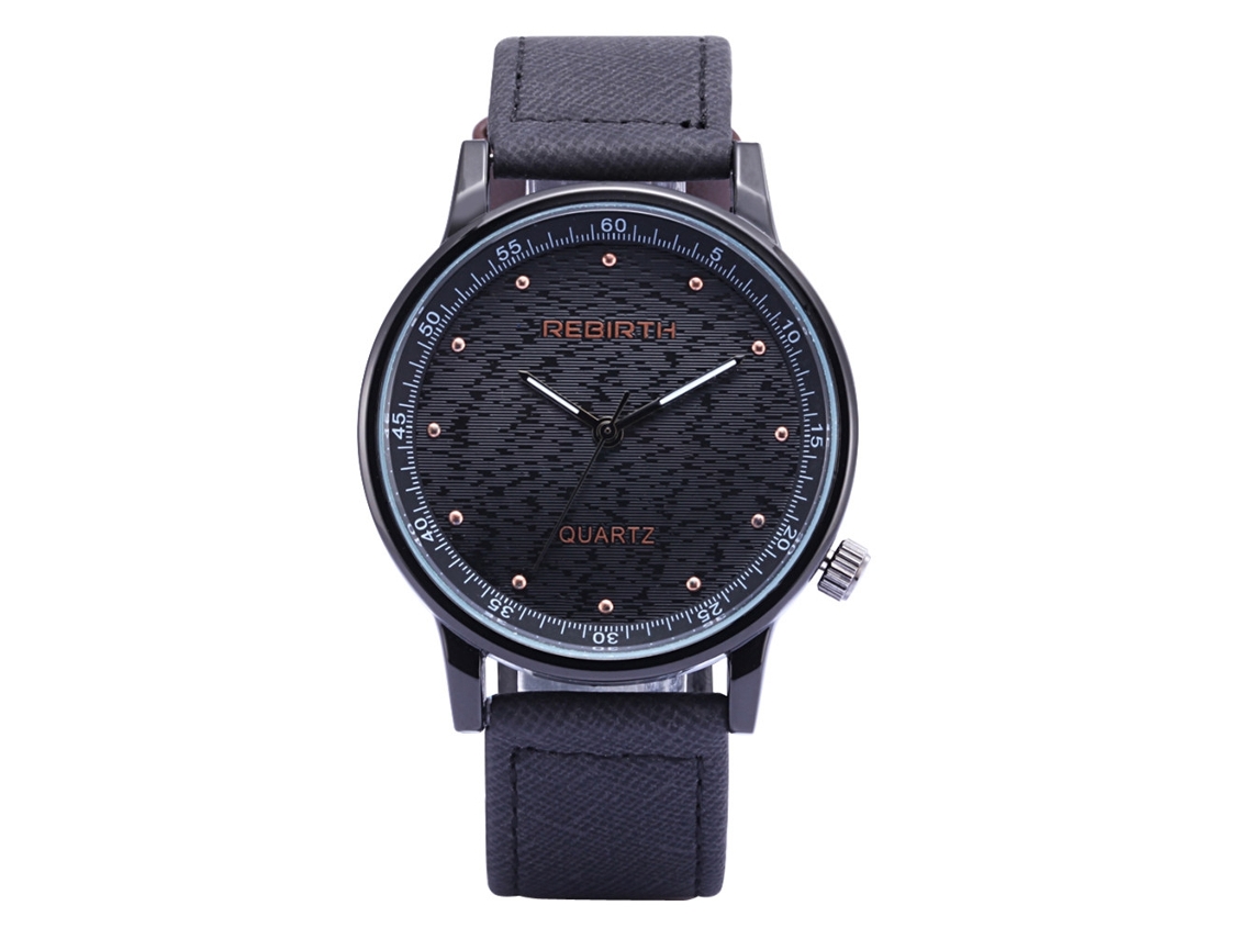 Reloj De Pulsera Analógico De Cuarzo Con Dial Redondo Y Correa Ajustable Rebirth Business Classic (negro)