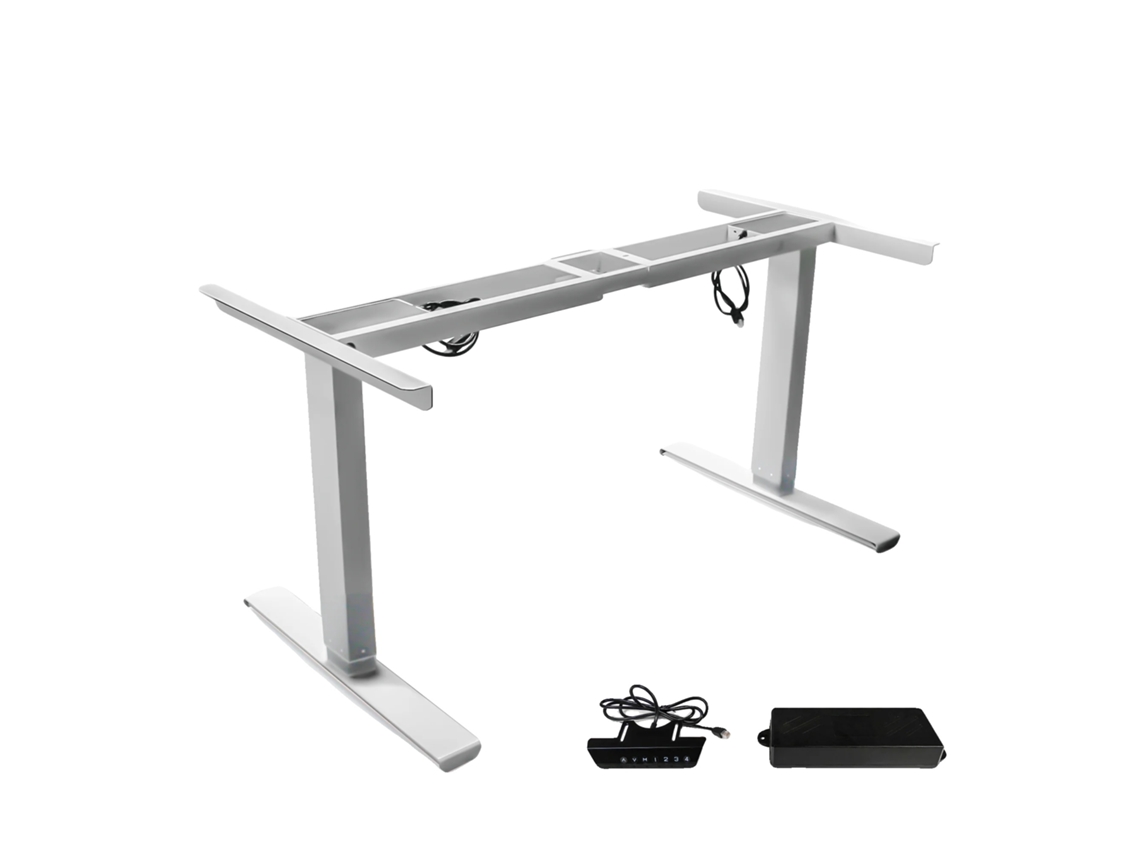 Mesa de pie ajustable OEM con dos motores, control inteligente de 2 etapas, color blanco