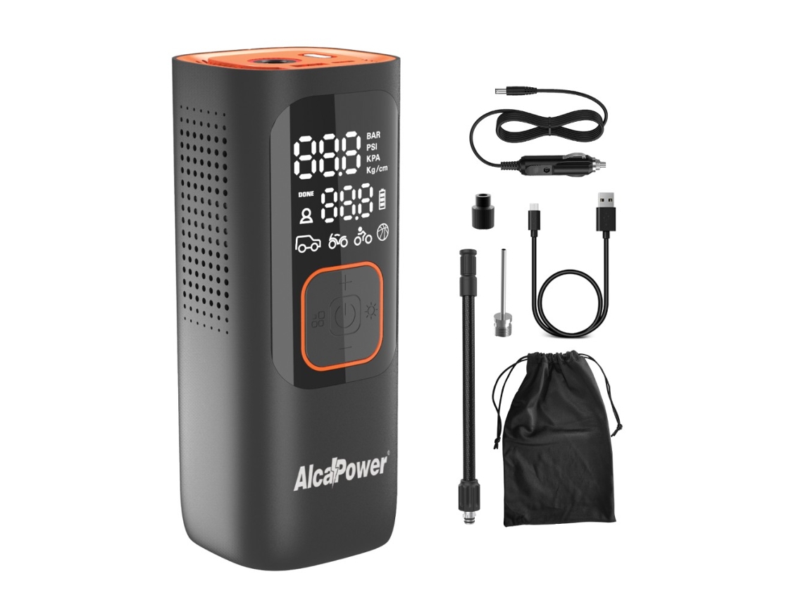 Mini Compresor Portátil para Coche y Bicicleta 160 PSI 3 en 1 - Compresor, PowerBank y Antorcha ALCAPOWER