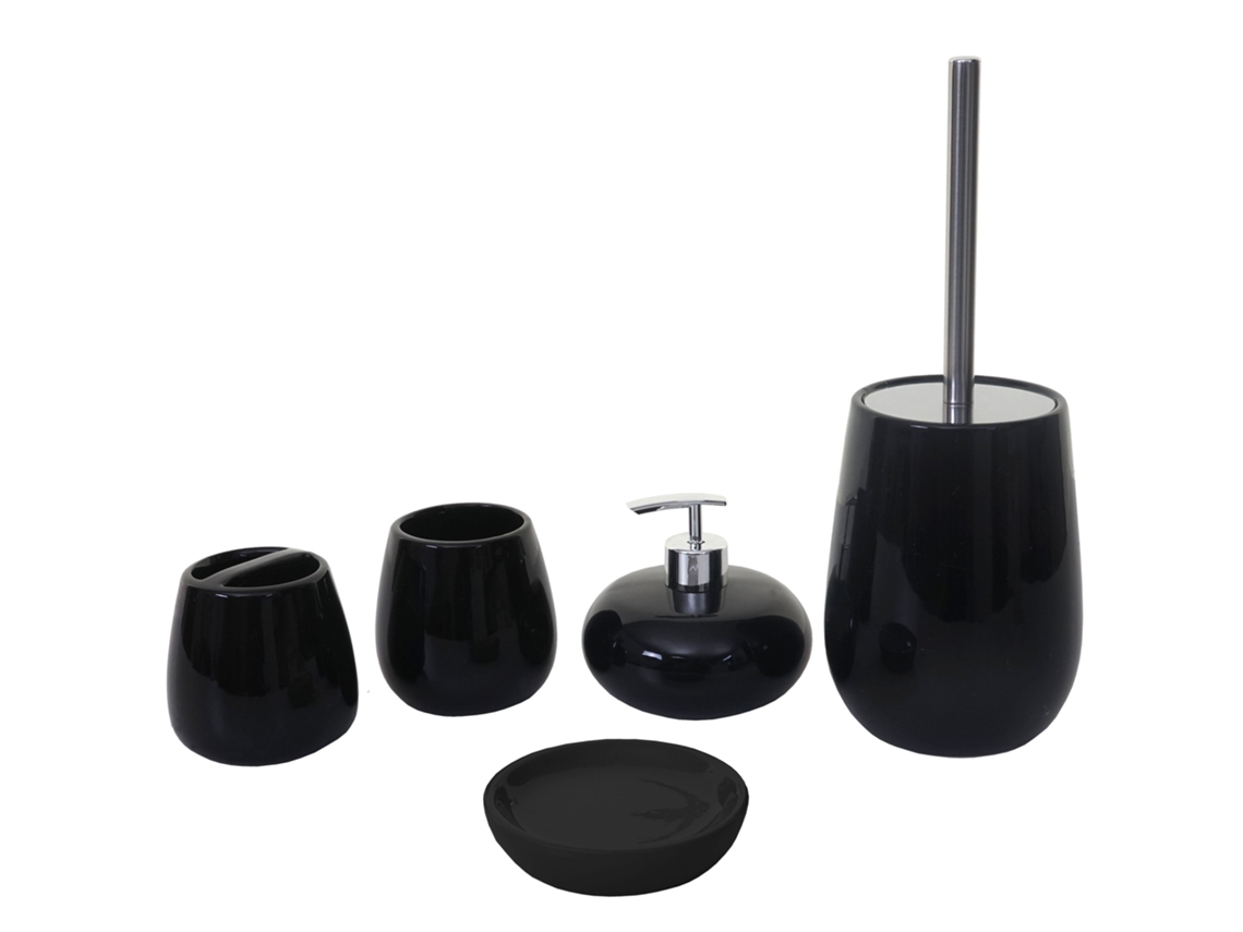 Juego de 5 accesorios de baño de cerámica, color negro 04_0004841