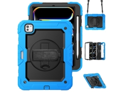 Capa Para Ipad Pro 11 2025/2024 11 Polegadas À Prova De Choque,com Suporte E Alça De Ombropreta + Azul Claro