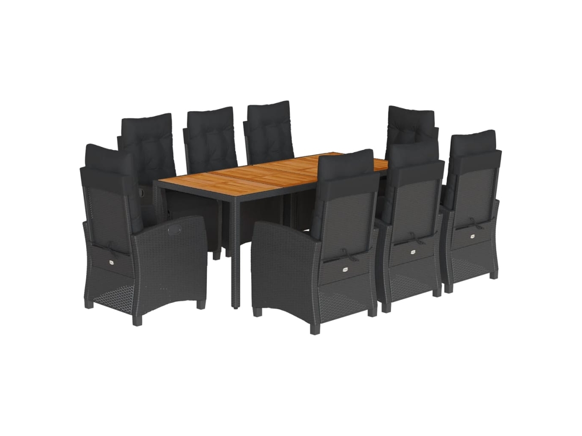 Maison Exclusive - Set De Comedor De Jardín 9 Pzas Y Cojines Ratán Sintético Negro