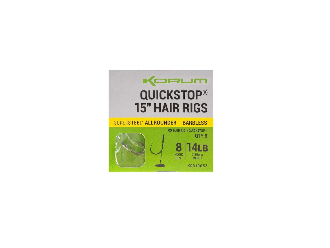 Ganchos KORUM 4 Big Fish Hair Rigs W/Quickstops Barbed