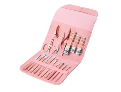 Kit De Pedicura Profesional Portátil, Cortaúñas, Juego De 16 Piezas (Rosa) ZMDECQNA