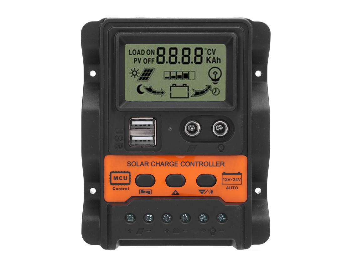Controlador De Carga Solar Pwm De 12v/24v Con 2 Puertos Usb Para Paneles Solares Aislados De 100a.