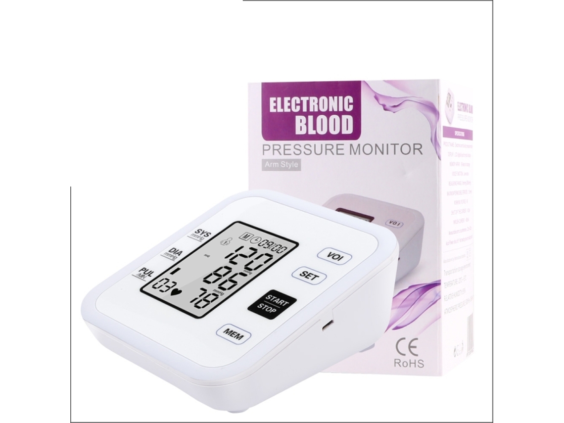 Monitor de presión arterial de brazo blanco sin instrucciones de voz