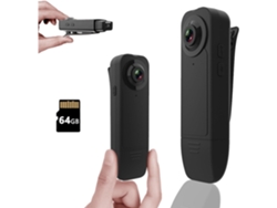 Mini Cámara Corporal Hd 1080p, Batería De 5 Horas De Duración, Con Tarjeta De Memoria De 64 Gb (negra)