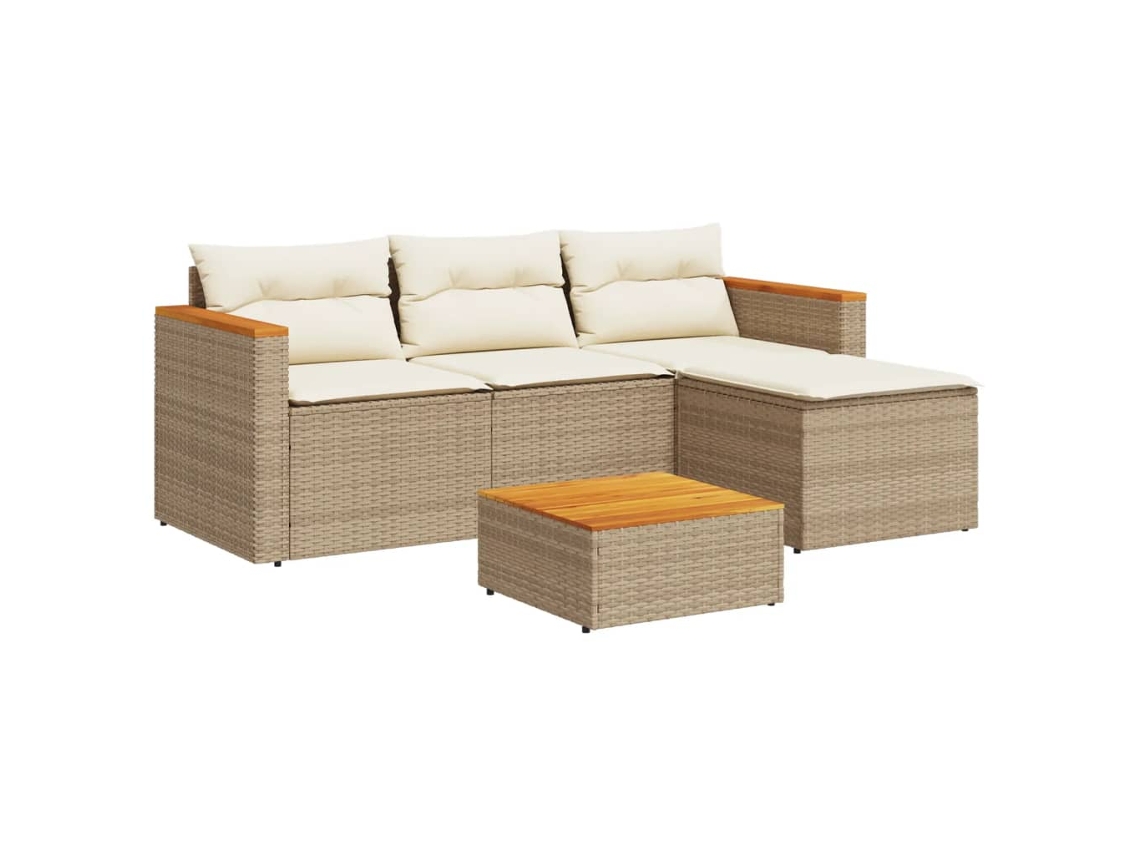 Conjunto 3 de sofás de jardín con cojines beige VIDAXL ratán PE