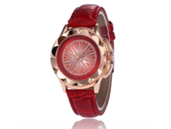 Reloj De Cuarzo Para Mujer Con Correa De Cuero Pu Y Diamanetes Brillantes (rojo)