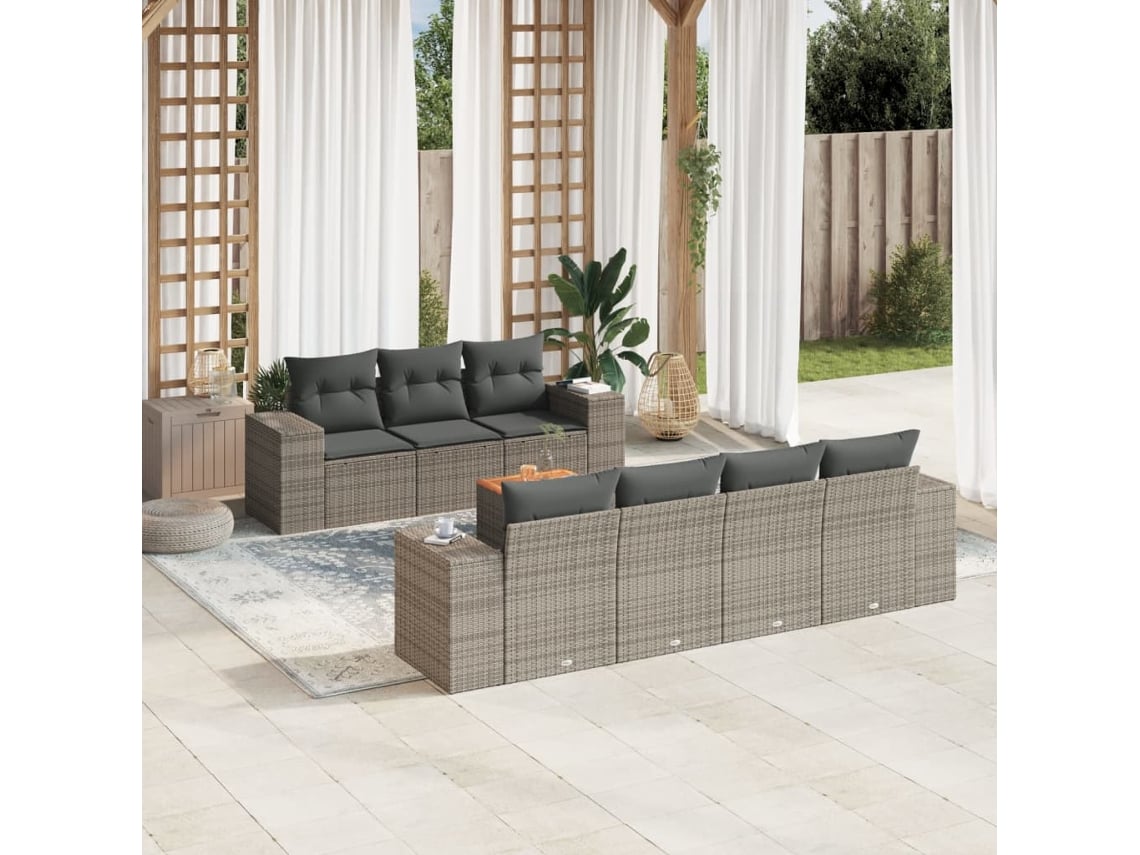 Conjunto de sofás de jardín de 8 piezas DKD Home Decor con cojines de mimbre gris