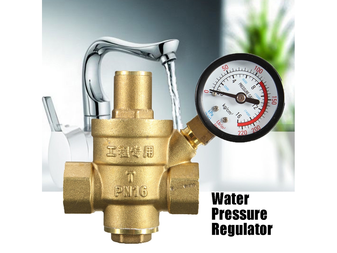 Válvula Reductora De Presión De Agua De Latón Dn15 1/2" Ajustable Con Manómetro 85*63 Mm