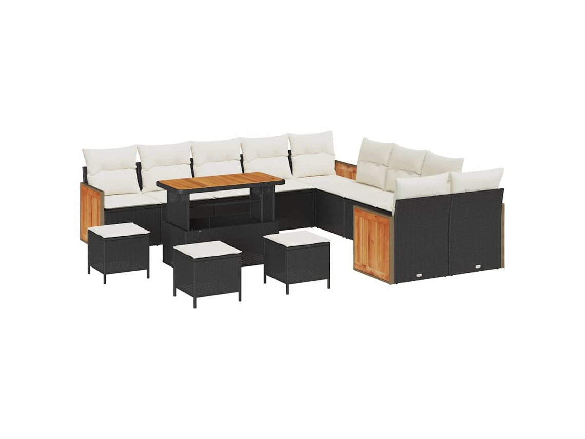 Maison Exclusive - Juego de sofás de jardín de mimbre negro y crema de 18 piezas