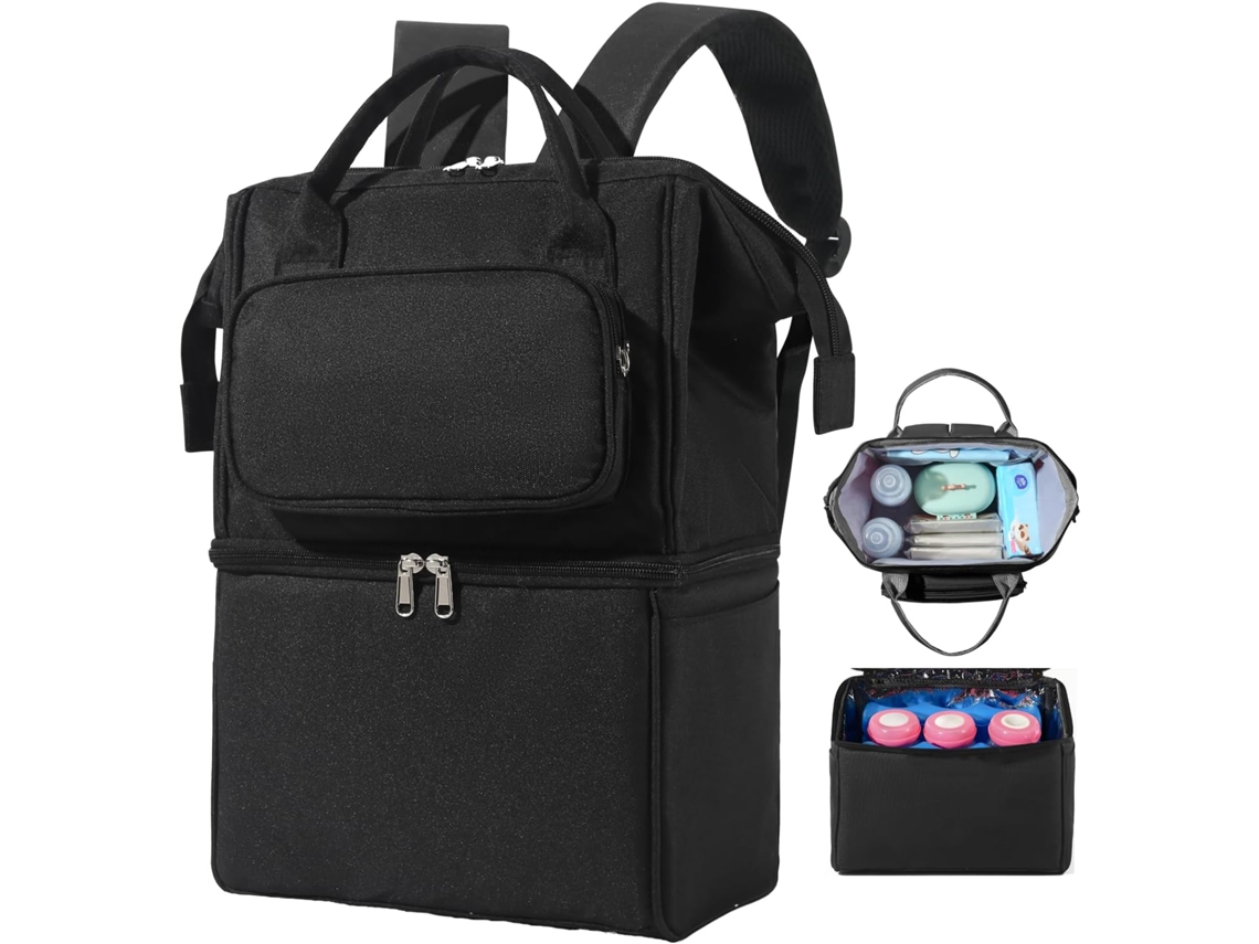 Mochila grande 2 en 1 con capacidad de 18 litros, bolsa térmica para botellas, capacidad para 6 botellas de 270 ml (negra) Eifson