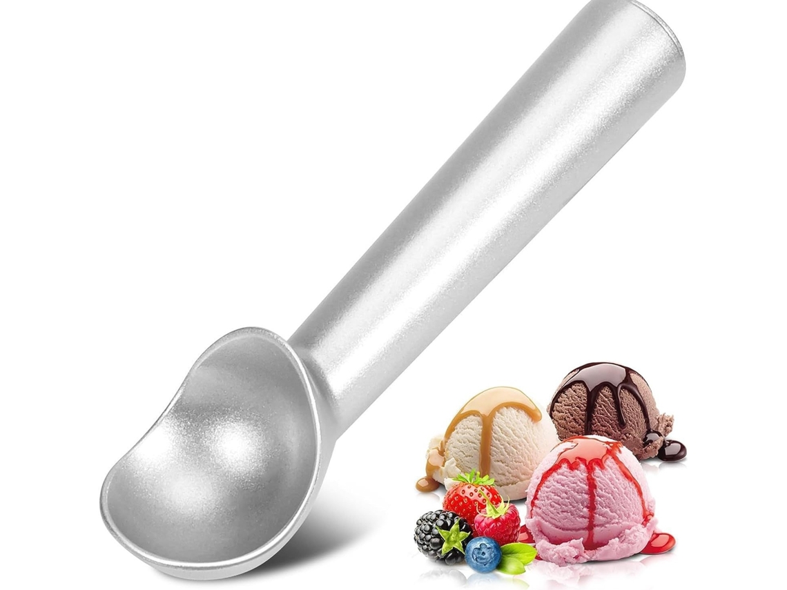Cuchara para helado antiadherente, apta para congelador, cuchara multiusos para bolas perfectas, acero inoxidable, color plateado Tommy01