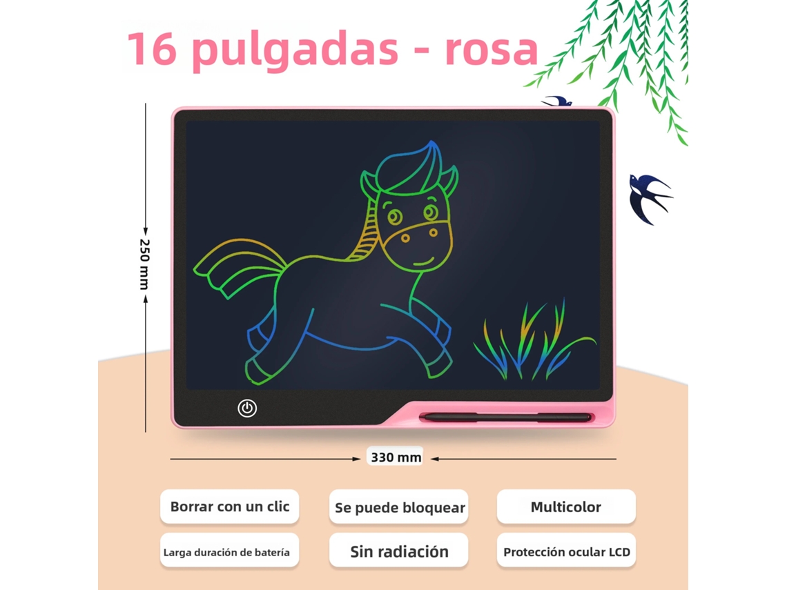 Pizarra Lcd De 16 Pulgadas Rosa Para Escribir Y Dibujar, Ideal Como Juguete Educativo Para Niños.